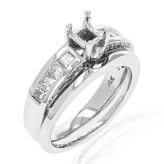 Vir Jewels 0.80 cttw Semi Mount Diamond Wedding Bridal Set 14K White Gold Princess