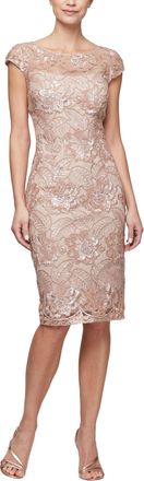 Alex Evenings Womens Short Floral Embroidered Cocktail Sheath Dress, Wedding Guest, Formal Gown (Petite and Regular Sizes) Special Occasion, Rose Gold, 10