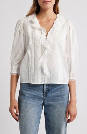 Rails Mare Ruffle Cotton Button-Up Top in White at Nordstrom Rack, Size X-Large