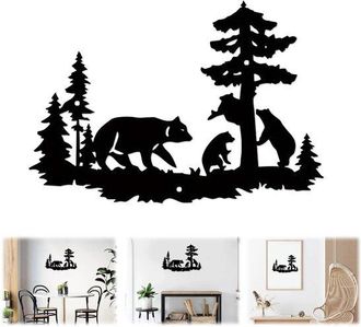 OEM Cosensi - Decoraci&oacute;n De Pared - Escultura De Pared De Metal - Tema De Naturaleza - Negro - Silueta De Oso - Apto Para Interiores - 32x22 Cm
