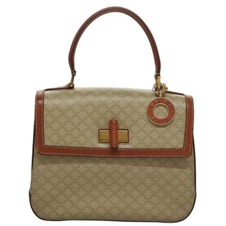 Celine Vintage Convertible Top Handle Bag Macadam Coated Canvas Beige Canvas Handbag (Pre-Owned)