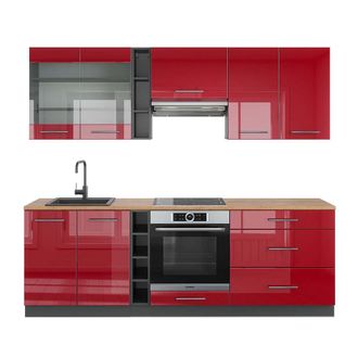 Vicco Mueble De Cocina Fame-line, Burdeos Brillo Intenso/antracita, 235 Cm, Et Roble