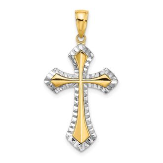 Diamond2Deal 14k Yellow Gold Rhodium Diamond-Cut Reversible Cross Charm