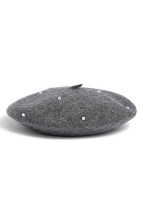 Tasha Imitation Pearl Wool Blend Beret in Grey at Nordstrom