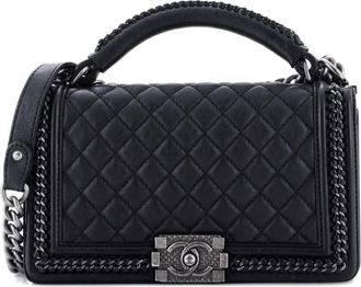 Chanel Chain Handle Boy Flap Bag Quilted Calfskin Old Medium shoulder bag - Zwart