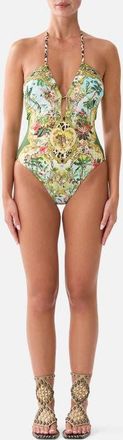 Camilla Halter Neck Tie One Piece W Keyhole in Wanderlust Empire at Nordstrom, Size X-Small