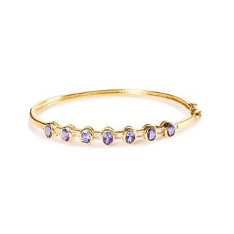 House of Brilliance 14K Yellow Gold Alternating Tanzanite and 1/5 Cttw Diamond Bangle Bracelet at Nordstrom