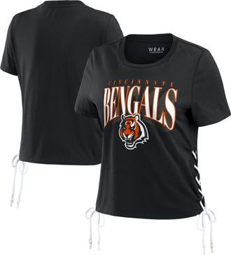 WEAR by Erin Andrews Womens WEAR by Erin Andrews Black Cincinnati Bengals Lace Up Side Modest Cropped T-Shirt at Nordstrom, Size Small