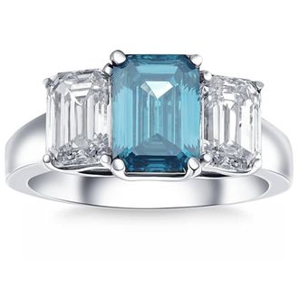 Pompeii3 4.50Ct Blue & White Emerald Cut Engagement Ring 14k White Gold Lab Grown Size: 7