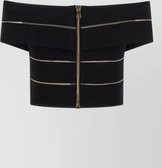 Balmain shoulder baring cropped top ribbed stripes