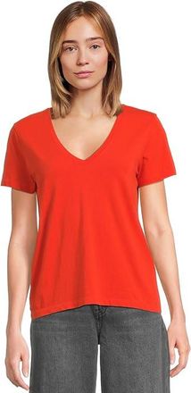 Madewell Northside V-Neck T-Shirts Womens Clothing Bright Flame : 2XS (Womens 000), Cotton