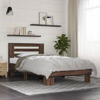 vidaXL Estructura Cama Madera Ingenier&iacute;a Metal Marr&oacute;n Roble 100x200 Cm Vidaxl