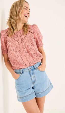 Fat Face FatFace Bonnie Rose Pink Broderie Blouse