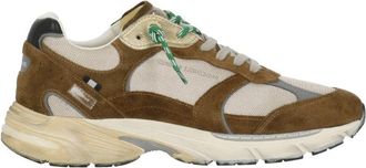 Crime London Brown Fugitive 9094 Mesh Inserts Leather Sneakers