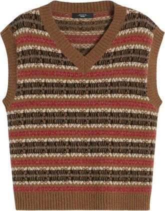 Max Mara Alpaca en wol V-hals jacquard vest - Dames - V-hals truien - Veelkleurig - L - Wol - Truien & Vesten
