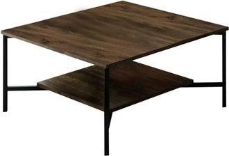 Dmora Mesa De Caf&eacute; Dichiar, Mesa De Centro Baja, Revistero Para Sof&aacute;, Estante De La Sala De Estar, 80x80h40 Cm, Nogal Y Negro - Dmora