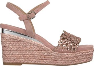 Alma En Pena Espadrille Sleehak Sandalen met Brede Geborduurde Band - Dames - Sleehakken - Roze - 39 EU - Leer - Schoenen