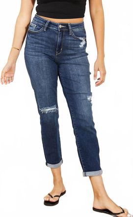 Judy Blue High Waist Distressed Boyfriend Jeans In Dark Wash