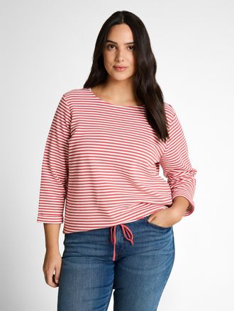 Tom Tailor T-Shirt TOM TAILOR PLUS, Damen, Gr. 44, pink sanftes wei&szlig; regular stripe, Single Jersey, Obermaterial: 75% Baumwolle, 20% Polyester, 5% Elasthan, gest
