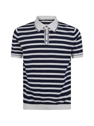 Nuur Two Tone Striped Short Sleeved Polo Neck T-Shirt