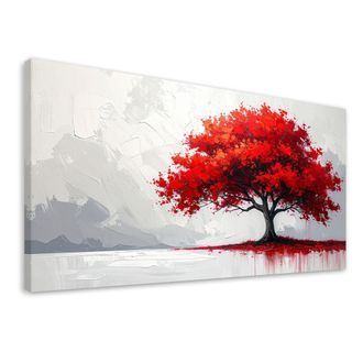 Feeby Cuadro Sobre Lienzo, &Aacute;rbol Rojo Abstracci&oacute;n Naturaleza, 120x60