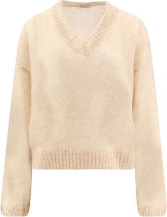 Brunello Cucinelli Truien & Vesten, Dames, Beige, L, Wol, Wool Mohair Sweater