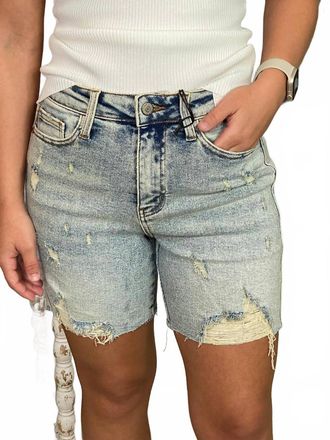 Judy Blue High Waisted Mineral Wash Destroy Boyfriend Shorts In Blue