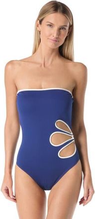 Kate Spade New York Mini Chevron Texture Cut Out Bandeau One Piece Swimsuit in North Sea at Nordstrom, Size X-Large
