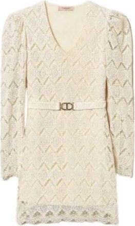 Twinset Korte kanten macram&eacute; jurk - Dames - Korte kleedjes - Beige - XS - Katoen - Kleedjes