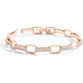 Mint & Lily Interlinked Cubic Zirconia Paperclip Bracelet in 18K Rose Gold Plated at Nordstrom, Size 7