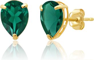 MAX + STONE 14k Yellow or White Gold Teardrop 8mm Gemstone Pear Shape Stud Earrings