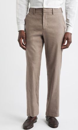 Nordstrom Linen Blend Flat Front Pants in Brown Desert - Grey Fungi at Nordstrom, Size 31