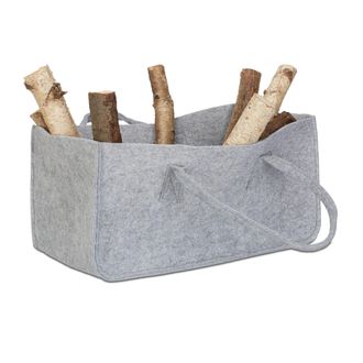 Relaxdays 8x Bolsas Para Le&ntilde;o Con Asas Largas, Fieltro, 25 X 25 X 50 Cm, Color Gris