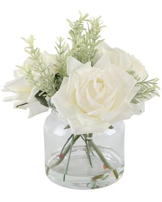 Flora Bunda Real-Touch Roses in Glass Vase