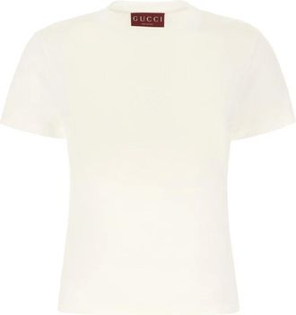 Gucci Tops, Dames, Beige, L, Katoen, Medium T-shirt van katoenjersey