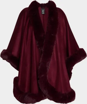 Sofiacashmere Cashmere Cape With Faux Fur Trim