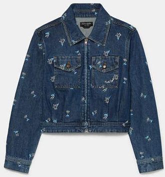 Kate Spade New York Vibrant Buds Embroidered Denim Jacket
