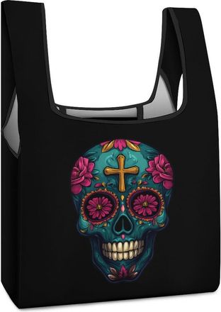 Generic Skull Cross Shopping Bag Reusable Grocery Tote Bag Foldable Handbag for Travel Picnic