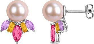 Rina Limor Silver 2.02 Ct. Tw. Gemstone & 8-8.5Mm Pearl Earrings