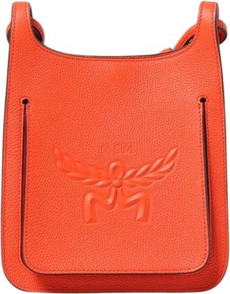 MCM Ge&euml;mbosseerde Leren Crossbody Tas - Dames - Schoudertassen - Oranje - ONE Size - Tassen