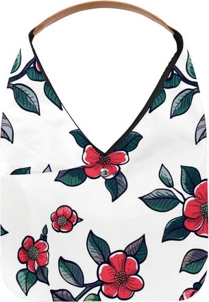 Generic Camellia Pattern Reusable Lightweight Grocery Bags - Foldable Into Compact Pouch, Washable & Sturdy, Multipurpose for Shopping and Travel