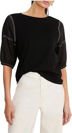 Nic+Zoe Linen Sleeve Cotton T-Shirts Womens Clothing Black Onyx : XS