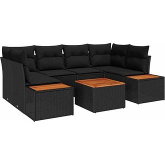 vidaXL Conjunto De Sof&aacute; De Jard&iacute;n Con Coj&iacute;n 6 Pcs Negro Polirat&aacute;n