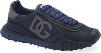 Dolce & Gabbana Leather & Textile Athletic Sneaker in Blu Marino at Nordstrom, Size 43