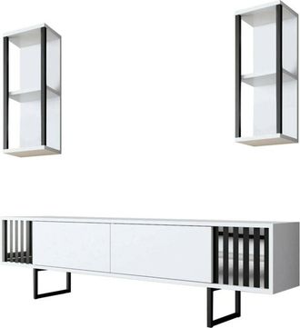 Dmora Dmora - Mueble De Televisi&oacute;n Dfantin, Aparador De Sal&oacute;n, Mueble Bajo Para Tv, Base De Pared Equipada, 180x30h48 Cm, Antracita Y Negro