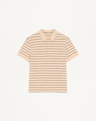 Valentino Polo Valentino in piquet di cotone con VGold a righe Uomo BEIGE/NAVY 3XL