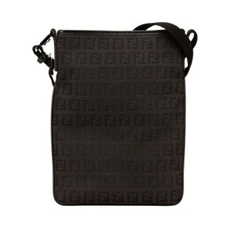 Fendi Pre-owned Zucchino Canvas Crossbody Bag - Dames - Pre-owned - Zwart - Maat: ONE Size Leer