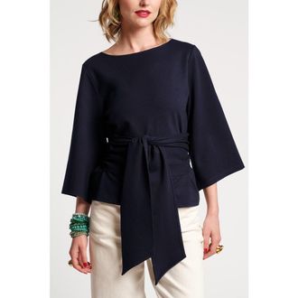 Frances Valentine Whitney Wrap Top Solid Viscose Blend Viscose Blend in Navy at Nordstrom, Size X-Large