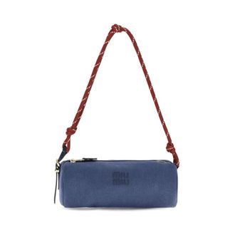 Miu Miu Geborduurde Logo Katoenen Schoudertas - Dames - Tassen - Blauw - Maat: ONE Size Katoen