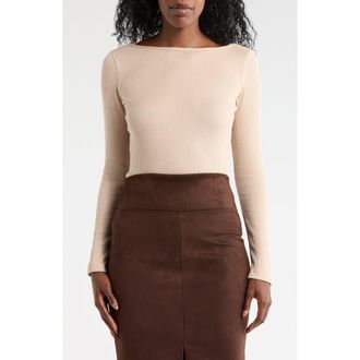 Renee C Long Sleeve Ribbed Top in Oatmeal at Nordstrom Rack, Size X-Large